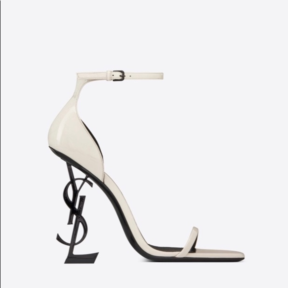 YSL OPYUM SANDALS patent leather white